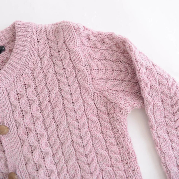 Ireland  Seye 100% Wool Ribbed Lilac Button Down Cardigan XS - Picture 11 of 14